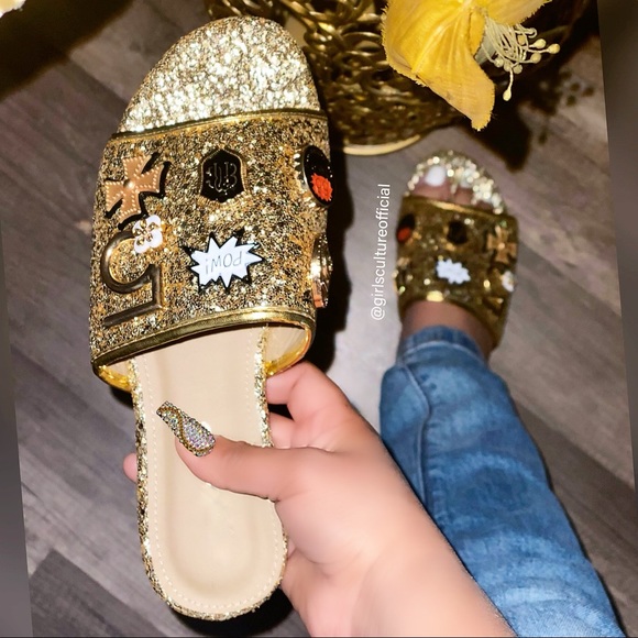 Gold Shimmer Pins Slides Sandal - Picture 7 of 7